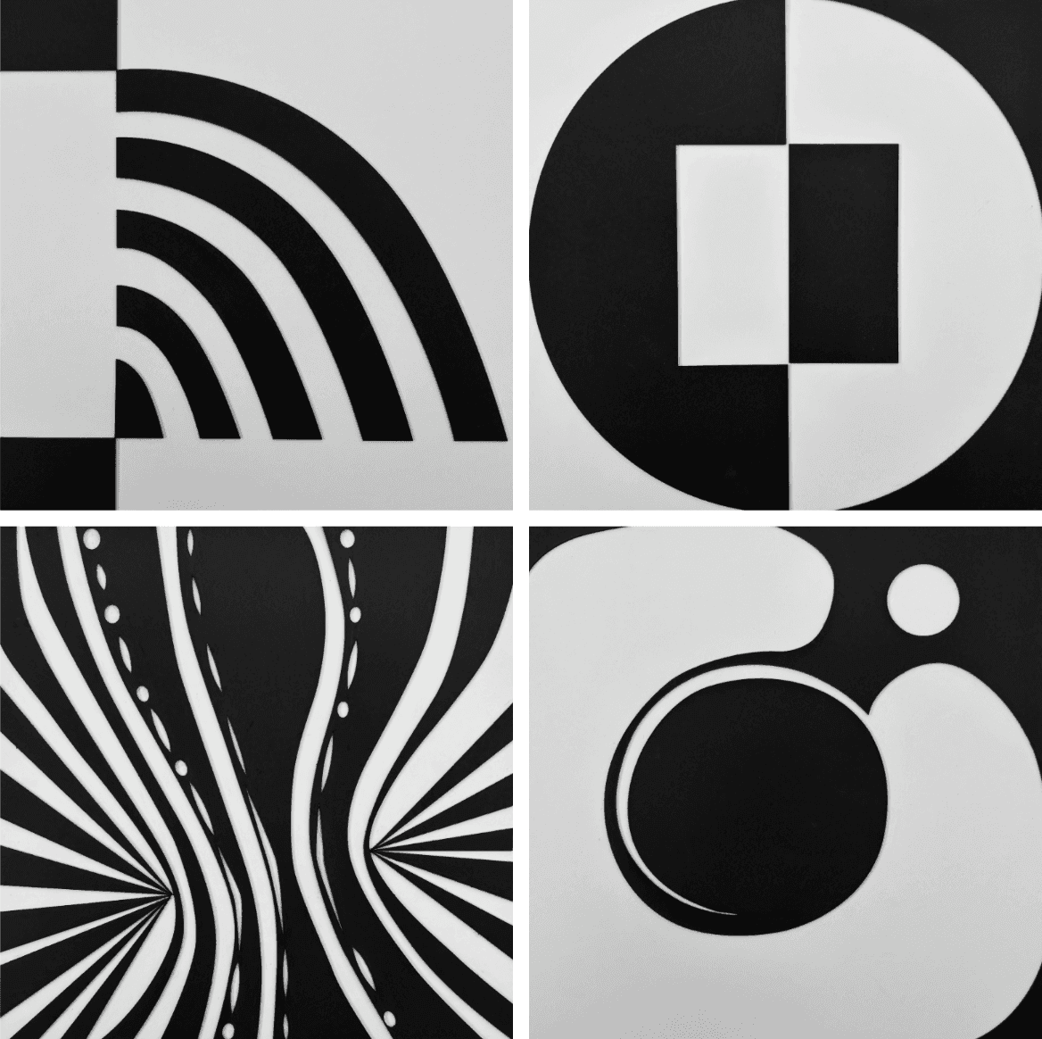 Black and white composition studies arranged as a graphic series