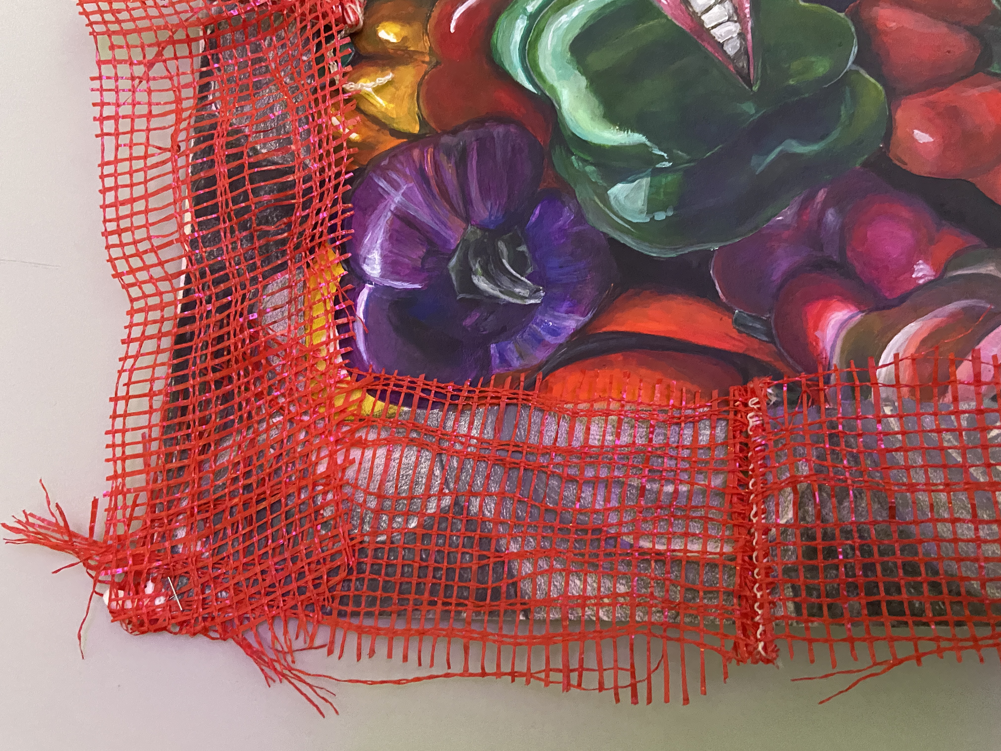 Detail of yarn and layered burlap