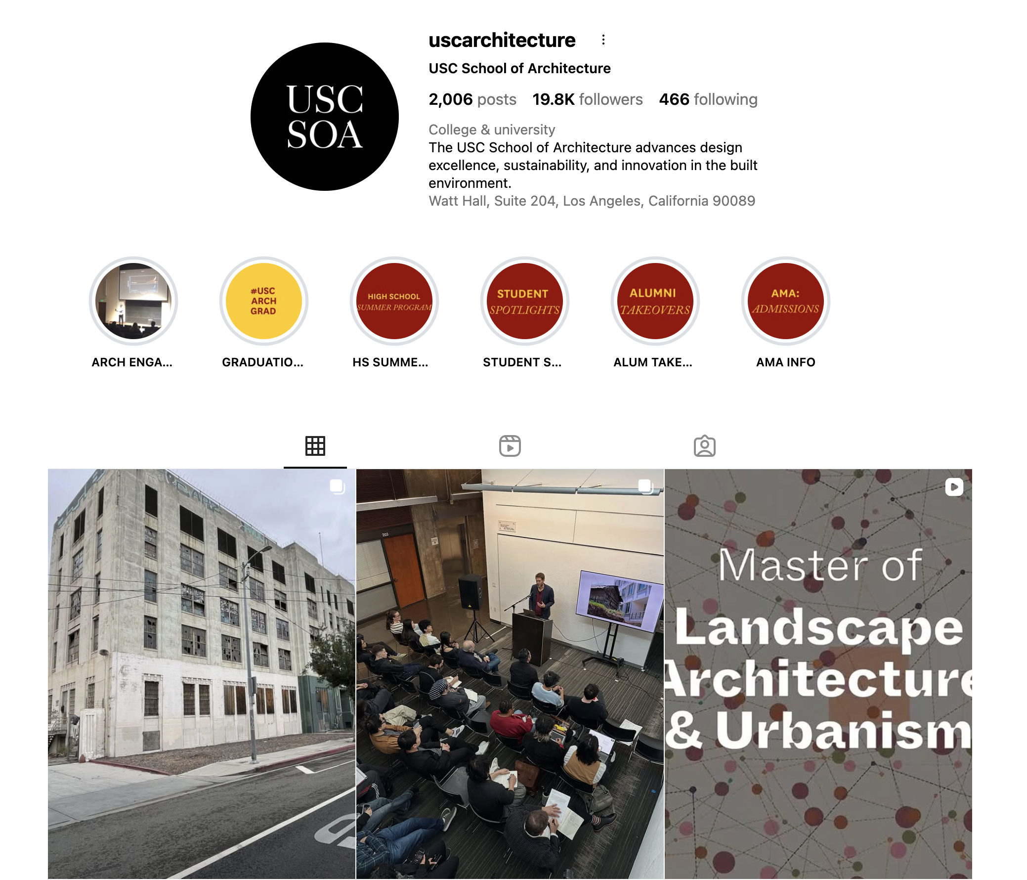 USC Architecture social campaign layout