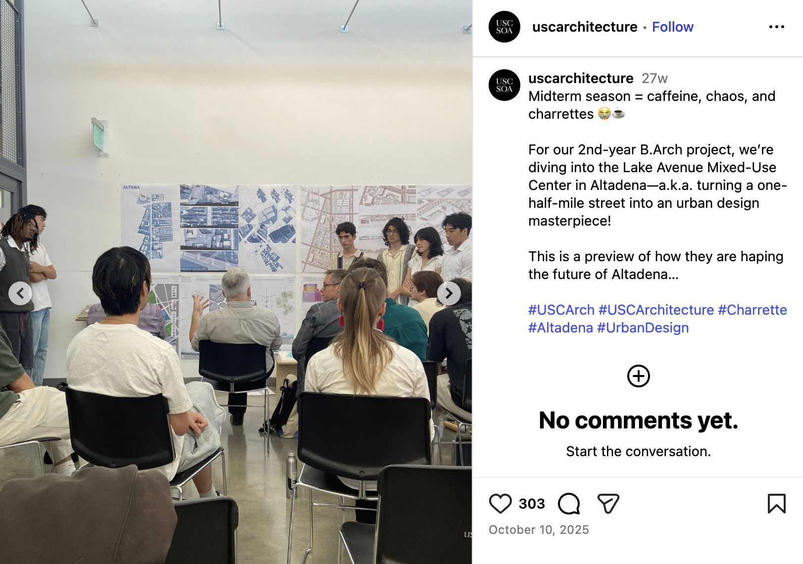 Social post from the USC Architecture series