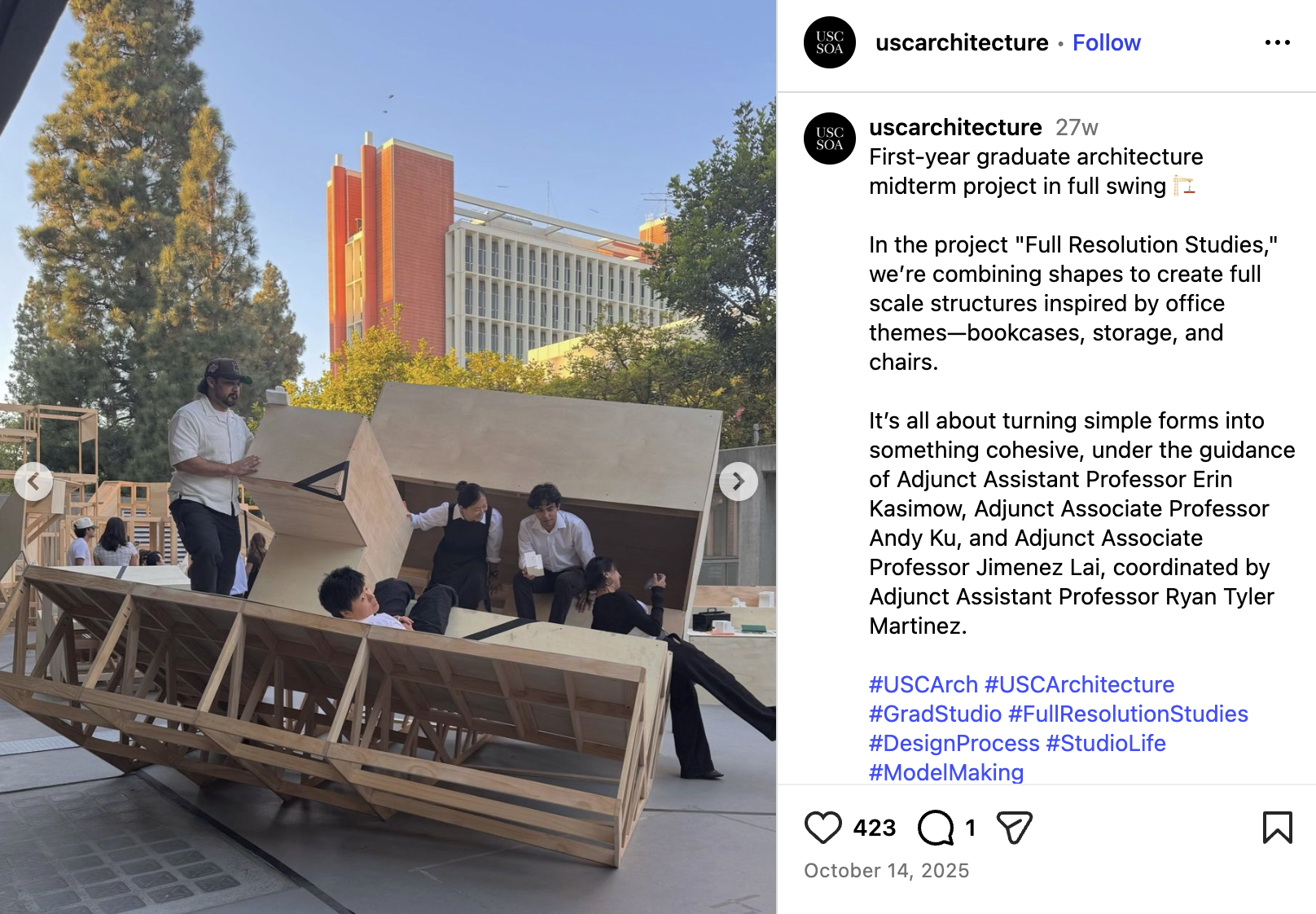 Social post from the USC Architecture series